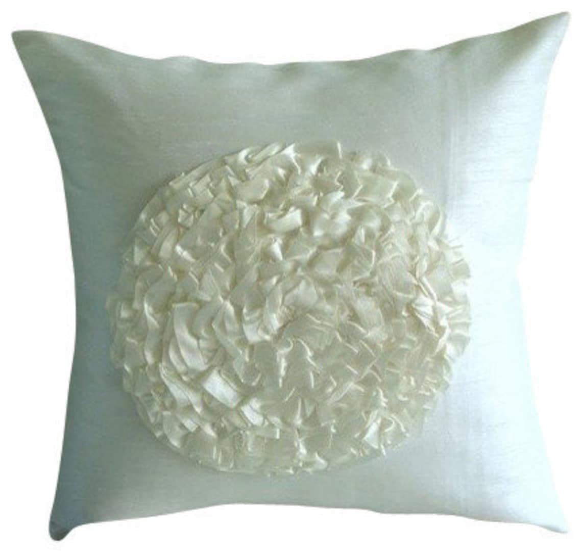 The HomeCentric Ivory Decorative Cushion Cover, Ruffle Flower Medallion Floral Theme Cushions Cover, 50x50 cm (20x20 inch) Throw Cushion Cover, Floral Contemporary, Square Silk - Vintageous — image 1