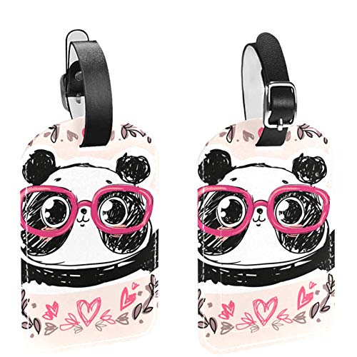 Luggage Tags Holders for Travel Luggage Baggage Identifier 2 Pack Cute Cartoon Panda Glasses