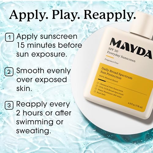 Image of MAYDAY SPF 30 Everyday Sunscreen, Chemical-Free, Fragrance-Free, 6oz | Chemical-Free, Fragrance-Free, Everyday Mineral Sunscreen, Water-Resistant, Sun Protection for Face & Body, All Skin Types