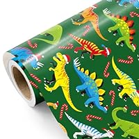 WRAPAHOLIC Dinosaur Wrapping Paper - Mini Roll - 17 Inch x 33 Feet - Dinosaur Birthday Wrapping Paper, Perfect for Girl Boy Kids, Birthday, Baby Shower, Party, Holiday