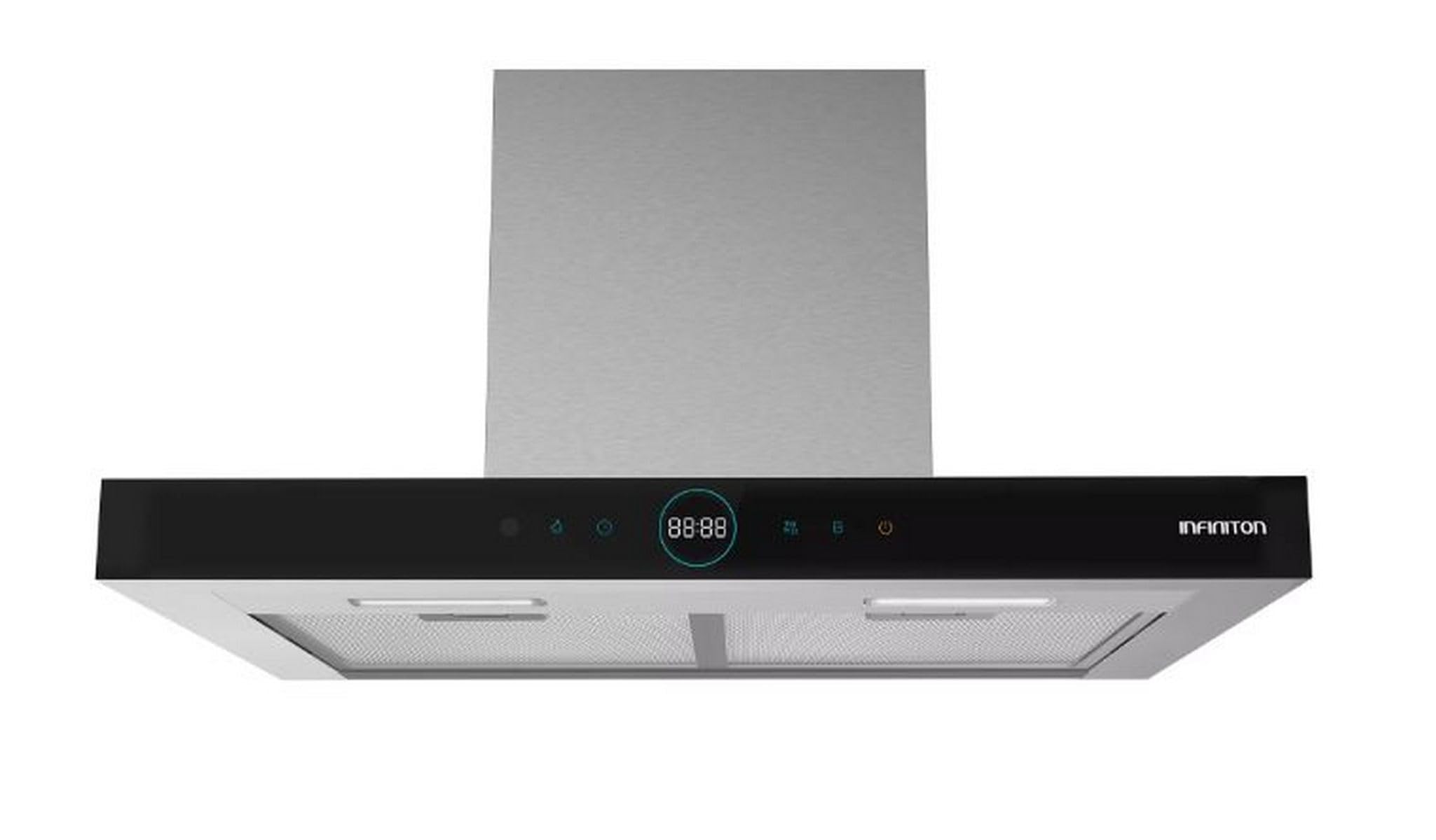 INFINITON Cooker Hood CMPT-A70I, 800 m3/h, T-INVERTED Design, 4 Power Levels, Width 70 cm, Front Digital Clock, A, Remote Control, CRYSTAL BLACK