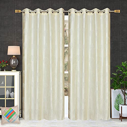 Image of Polyester Premium Tree Design Punching Screen for Home Office | Room Darkening Long Door Curtains 9 Feet Long Set of 1 | Modern Parda for Living Room and Bedroom | Cream Curtains