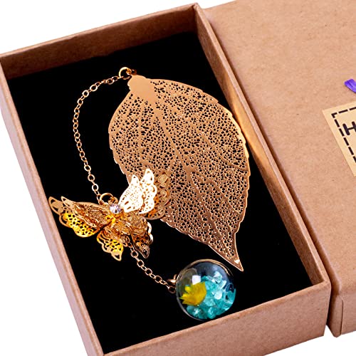 Toirxarn Metal Leaf Bookmark with Butterfly Charm – Christmas Stocking Stuffer for Women & Teachers – Cute Small Gift for Book Lovers & Holiday Inspiration