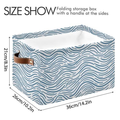 Image of Aslsiy Storage Basket Ocean Wave Doodle Nursery Bins Baby Box Canvas Clothes Shelf Basket Laundry Hamper Gift Basket for Home Closet 1 Pcs