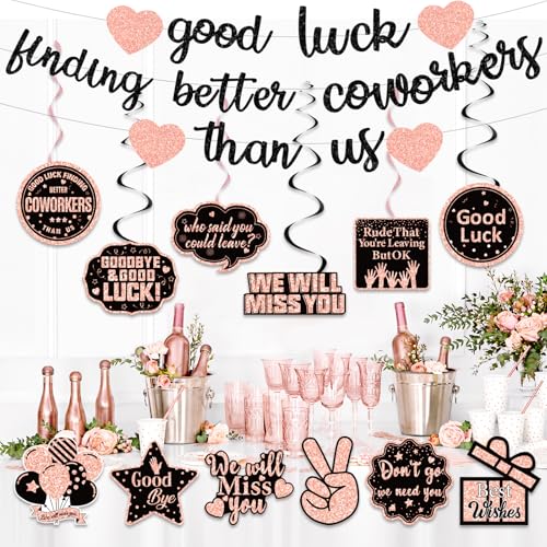 Image of Pre-Strung Good Luck Finding Better Coworkers Than Us Banner, Gold Glitter Going Away Party We Will Miss You Decorations, Great for Goodbye Farewell Job Change Party