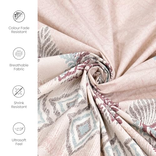 Image of Rivermoor 144 TC Cotton Bedsheet for Double Bed | Queen Size Bed Sheet with 2 Pillow Covers | Pink Ethnic Floral Pattern | 98 x 100 Inches