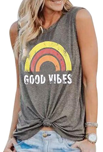 JINTING Good Vibes Graphic Tank Tops for Women Letter Print Funny Sayings Sleeveless Tanks Top Shirts (S, Gray)