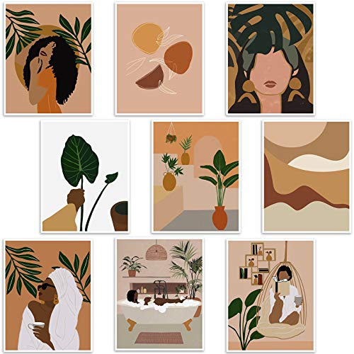 Tatuo 9 Pieces Women Leaf Canvas Wall Art Minimalist Canvas Wall Painting Modern Woman Plant Art Painting Minimalist Abstract Boho Wall Art for Living Room Bedroom Decoration, 8 x 10 Inches, No Frame