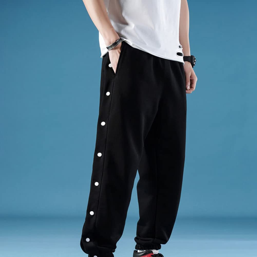 Pantaloni da Allenamento da Basket Larghi Casual da Uomo, Jogging Sportivi da Uomo a Righe Laterali, Sweatpants con Bottoni Laterali Pantaloni, con Gamba Aperta e Tasche