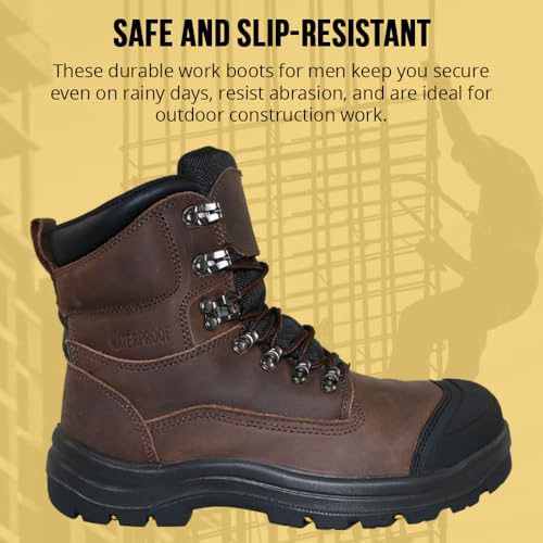 Wolf Work Boot | 100% Waterproof Genuine Upper Leather | Oil, Abrasion Resistant | Electrical Hazards | Non-Slip Rubber Sole | Soft Toe | Padded Collar | Construction | Industrial PPE4