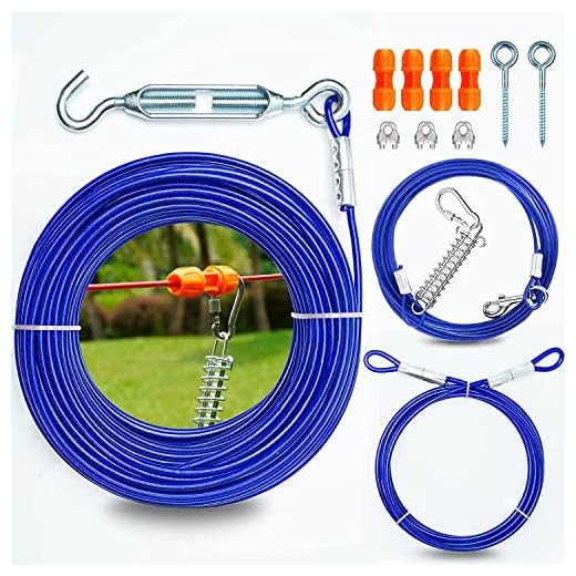 Heavy Duty Dog Tie Out Trolley System for One/Two Small Large Dogs - 75/100ft Dog Runner Cable Dog Zipline for Yard Camping Outdoor (75 ft for one Dog up to 125 lbs, Blue)