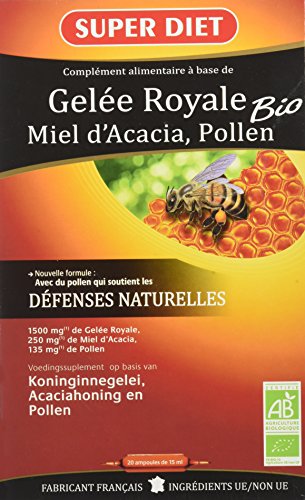 Super diet - Gelée royale bio et miel bio - 20 x 15 ml ampoules
