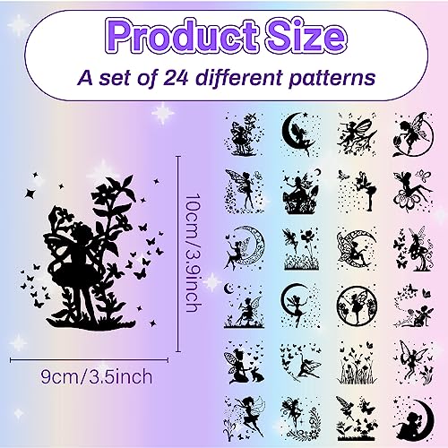 CREATCABIN 24Pcs Fairy Silhouettes Mason Jar Decor Lantern Laser Cutouts Decoration Plastic Scrapbook Embellishment for Jars Wall Windows Glass Cars Decor DIY Crafts Gifts Black 3.9x3.5Inch - Image 2