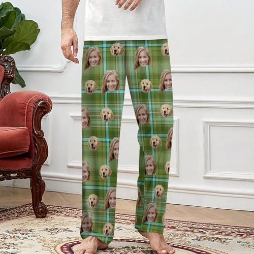 Custom Plaid Pajamas Pants Personalized Funny PJ Pant Design with Photo Face Pajama for Men3