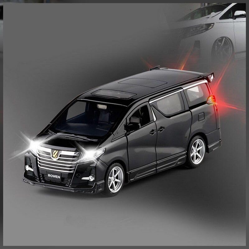 Image of 1:32 Toyota Alphard Vehicle Toy Alloy Die Cast Metal Car Model Diecast Metal Car with Light Sound Openable Door Pullback Toy Car for Kids. (Black)