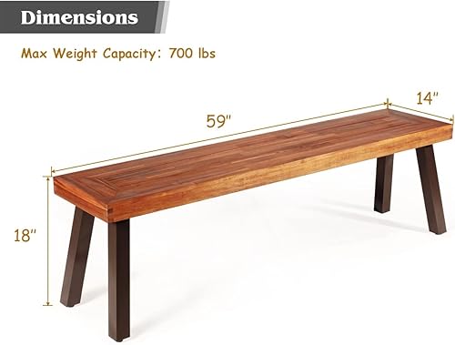 Miniatura 3 de Tangkula Banco de madera de acacia al aire libre, banco de picnic para patio, comedor con patas de acero para porche, jardín, piscina, sala de