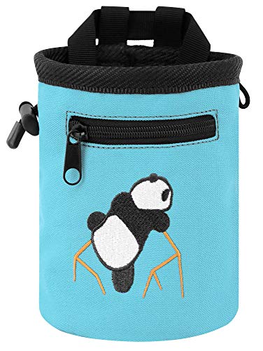 AMC Climbing Chalk Bag with Embroidery/Front Pocket/Belt (Light Blue, 6 inches x 4 inches)