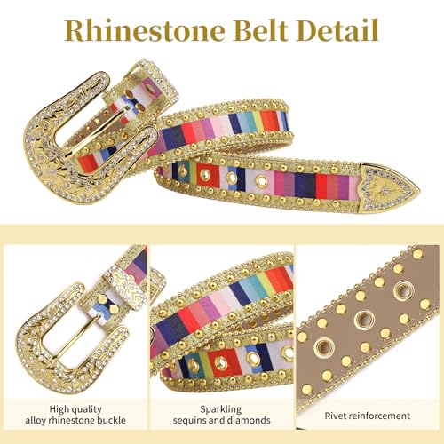 Women's Colorful Floral Buckle Western Studded Rhinestone Belt - Stylish for Cowboy Cowgirl3