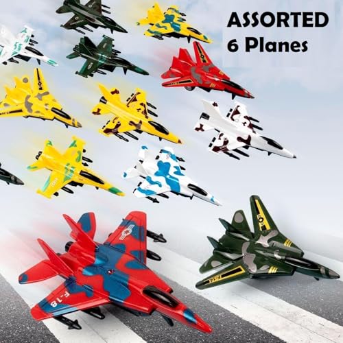 Image of Amitasha 6 Diecast Fighter Jets Pull Back Airplane Military Plane Toy Army Air Force Party Favors Kids Playset and Die-cast Metal Miniature Aircraft Model