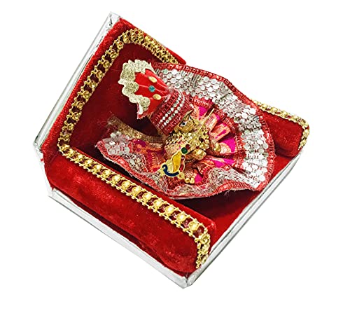 Gavya International Bal Ladoo Gopal Red Gaddi Lord Krishna Aasan with Janmashtami Cloth Swing for Home Temple mandir Home showpiece - Image 3