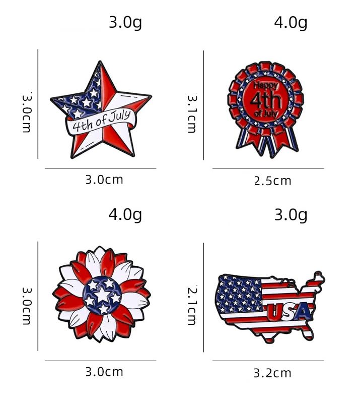 Image of 4th of July Enamel Brooches Set for Women Men USA American Flag Star Firework Patriotic Lapel Pins Red White Blue Waving for Veterans Independence Memorial Day Decor Gifts-4PCS