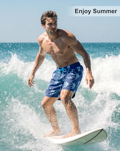 Image of Mens Swim Trunks with Compression Liner 2 in 1 Quick Dry Swimming Shorts Swimwear Bathing Suits with Pockets