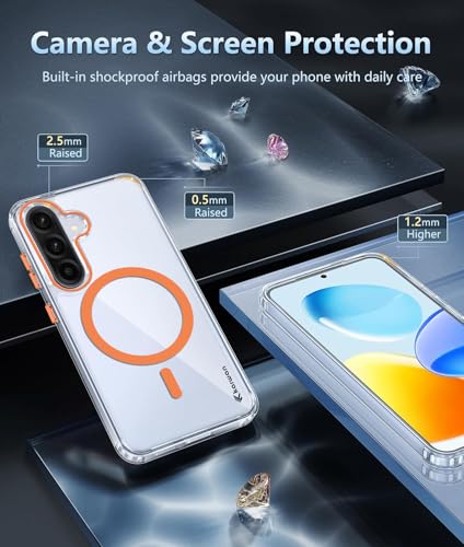 Image of KARWAN Crystal Clear Transparent Back Cover Case with Camera Protection,Compatible with Samsung A36 /A56, Anti Yellow Clear Shockproof Scratch Resistant Case with Magnetic MagEaze Wireless Charging