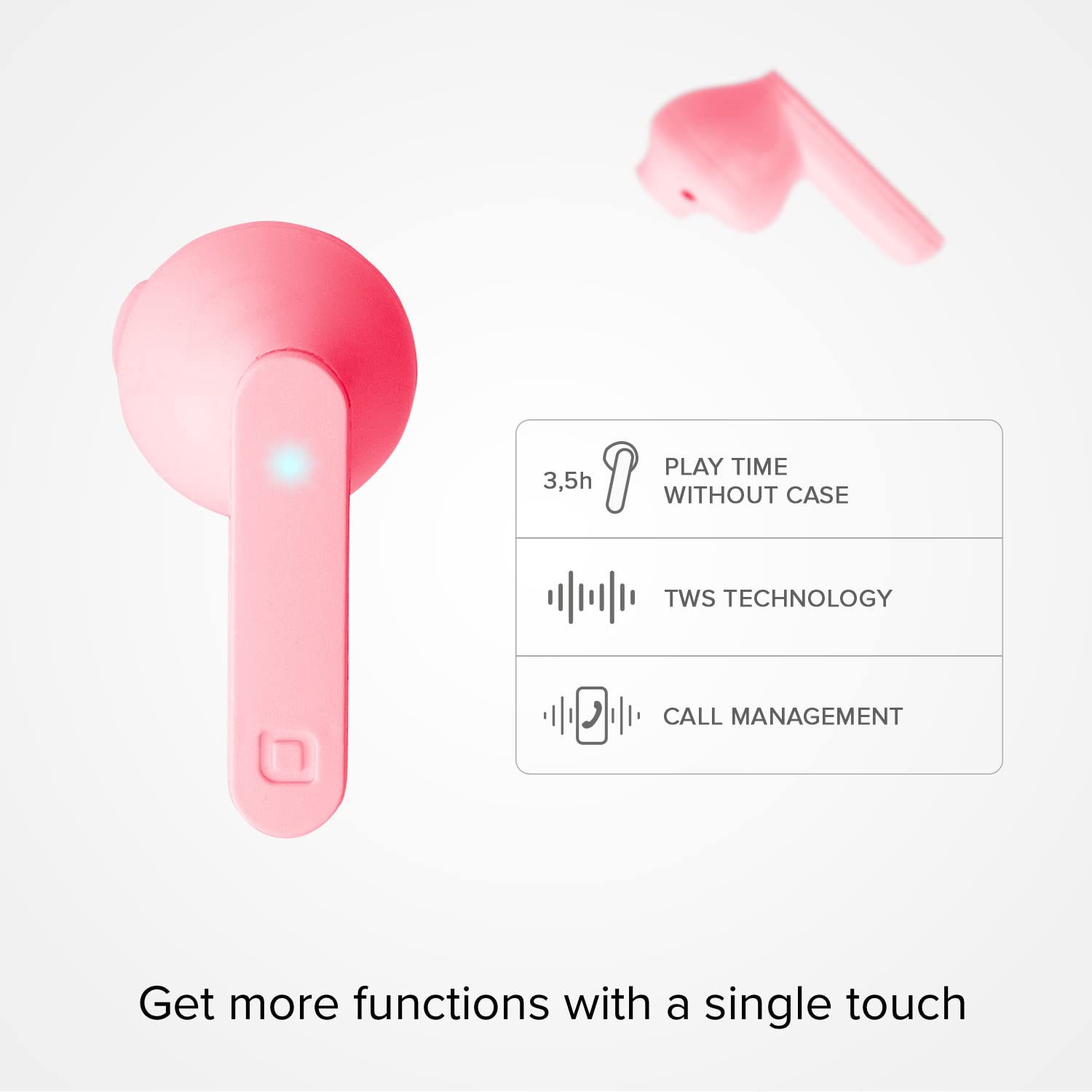 SBS Auricolari TWS Air Free wireless con controlli touch multifunzione, basetta di ricarica, ideali per musica e chiamate fino a 3,5 ore consecutive, gommini inclusi, rosa