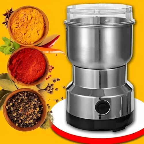 Image of Electric Coffee Grinder & Spice Grinder, Stainless Steel Multipurpose Dry Grinding Machine for Coffee Beans, Spices, Herbs, Nuts & Seeds, One-Touch Operation with Powerful Motor for Home Kitchen