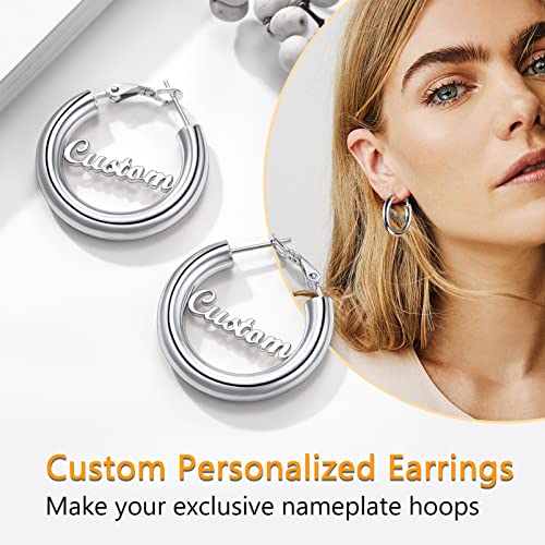 Image of Stainless Steel Chunky Hoop Earrings For Women, Minimalist and Chic, Black /Gold Plated, Round Hoops Earrings Hypoallergenic, Size: 30mm /40mm /60mm /80mm, Come with Box