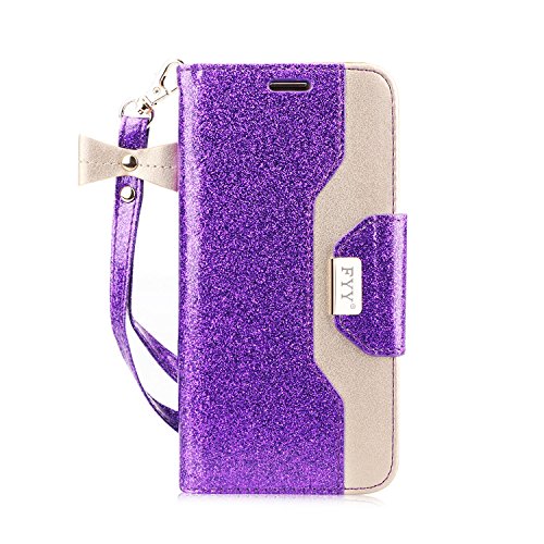FYY Leather Case with Mirror for iPhone SE Case 2022 (3rd Gen)/iPhone SE Case 2020 (2nd Gen)/iPhone 7 Case/iPhone 8 Case 4.7",Wallet Flip Folio Phone Case with Mirror and Wrist Strap-Lavender