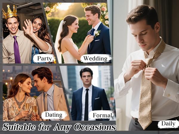 Enlision Ties for Men Paisley Plaid Necktie with Pocket Square Cufflinks Clip Set Formal Business Wedding Prom - Image 6