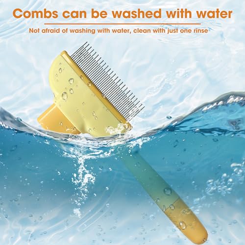 Image of Cat Hair Brush & Dog Brush, Deshedding Brush for Long or Short Haired Pets, Removes Loose Fur, Durable Stainless Steel & ABS Design (yellow 2pcs)