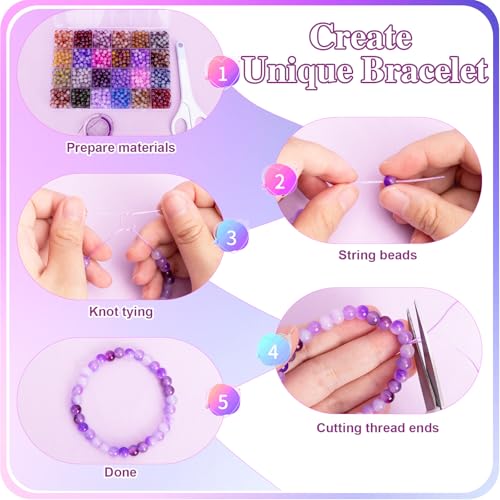 Image of XSEINO About 1200+ pcs 6mm Glass Beads Bracelet Making Kit, 24 Assorted Purple Bi-Color Fusion Series Crystal Beads for Jewelry Making, DIY Crafts, Friendship Bracelets