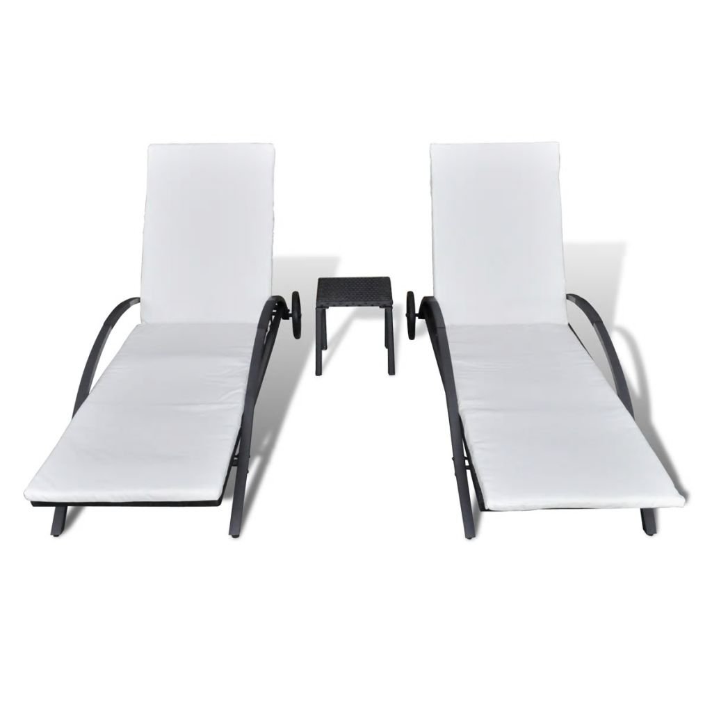 Festnight Set de 2 Tumbonas Piscina y Mesa, Tumbonas Jardin Exterior,Tumbona con Ruedas,Respaldo Regulable,Estructura de Acero,200x65x39cm,Negro