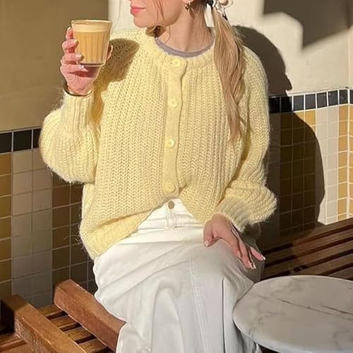 Image of Sumleno Womens Open Front Button Down Sweater Long Sleeve Y2k Chunky Knit Cardigan Trendy Fall Outfits Casual Knitwear Coats