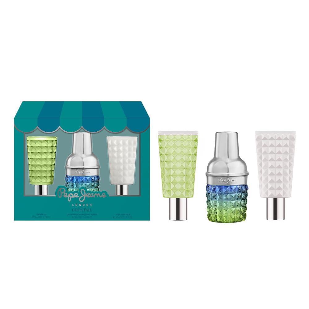 Pepe Jeans Cocktail Edition For Him Estuche Regalo Perfumes Hombre Pack de 3 Piezas Eau de Toilette 30ml, After Shave 50ml y Shower Gel 50ml Set Fragancia Cítrica, Amaderada y Especiada