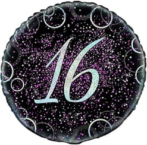 3 x 18" Glitz Black Foil Birthday Balloon (Black, 3 x Pink/Black (Age 16))