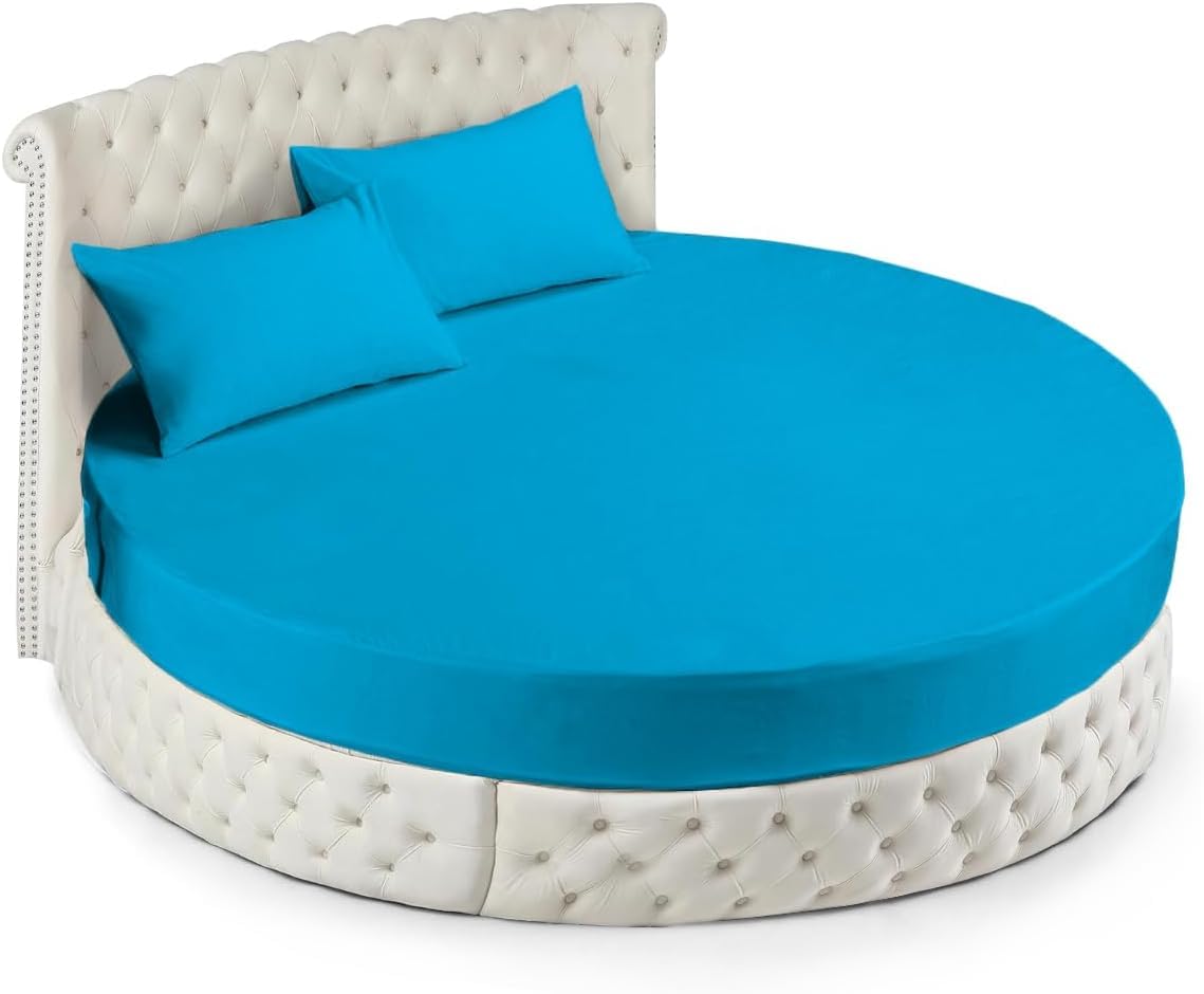 LaxLinen 600 Thread Count 4pc Round Bed Sheet Set Turquoise Solid (84" Diameter, Standard Size) Fits Upto 9" to 15" Inch Extra Deep Pocket 100% Egyptian Cotton
