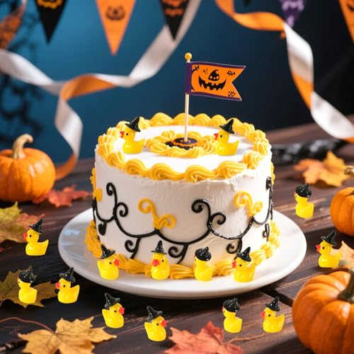 Image of JUNEBRUSHS 50 Pcs Halloween Mini Resin Duck, Tiny Witch Ducks Miniature Witch Hat Duck Figurine for Halloween Crafts Home Table Decorations