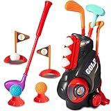 HYAKIDS Kinder Garten Golf Set mit Wagen, Kinderspiele Golfschläger - 6 Golfbällen, 3 Golfschläger, Minigolf für Drinnen & Draußen Kinder 3 Jahren