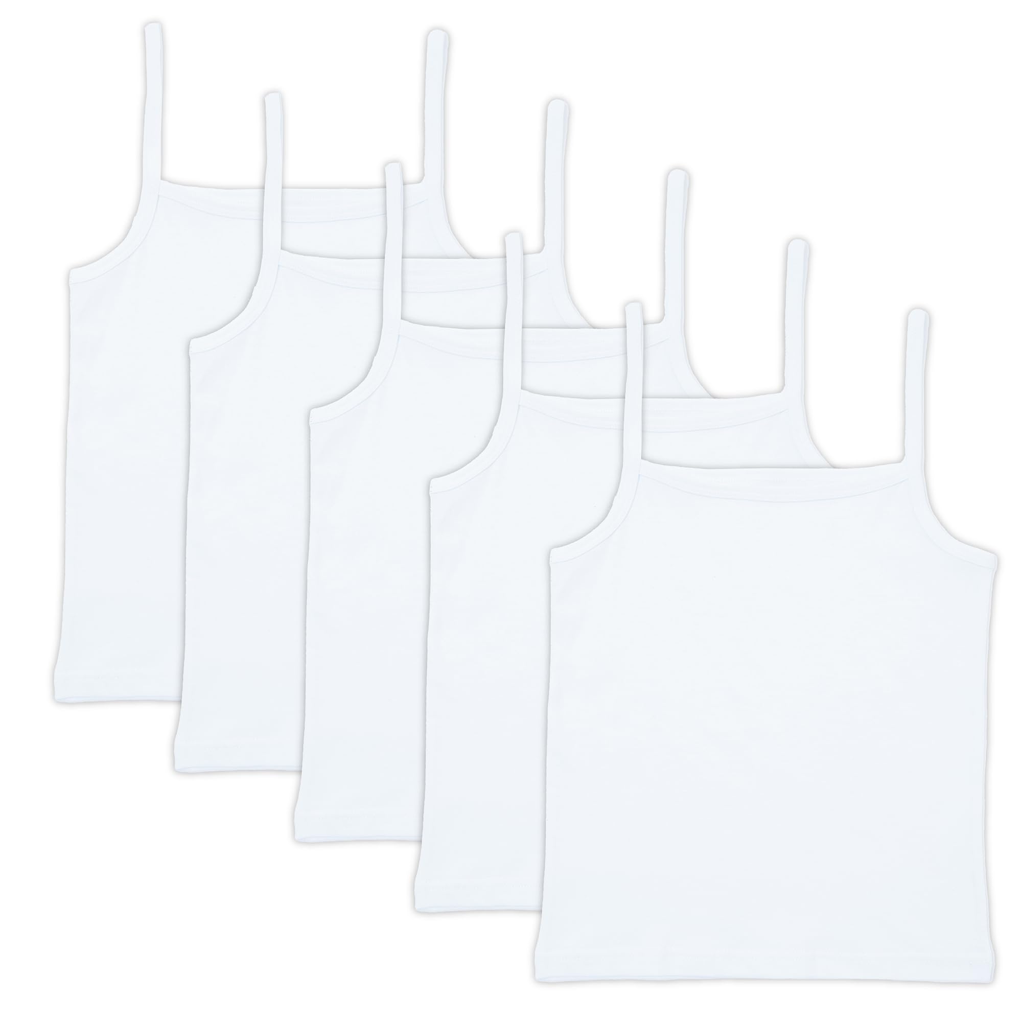 The Essentials Wardrobe Lot de 5 camisoles sans manches pour filles 100 % coton Taille 4-13 ans