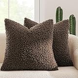 MIULEE Pack of 2 Throw Pillow Covers 20x20 Inch Chocolate Faux Fur Decorative Sherpa Pillow Covers Fuzzy Accent Soft Sheepskin Fleece Cushion Cases for Boho Home Decor Couch Living Room Bed