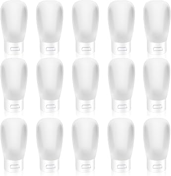 15 Pack 30ml/1oz Plastic Squeeze Bottles Travel Tubes Cosmetic Soft Leak-Proof Makeup Toiletry Containers with Flip Cap Refillable for Facial Cleanser Body Bath Shower Gel Lotion Cream Shampoo