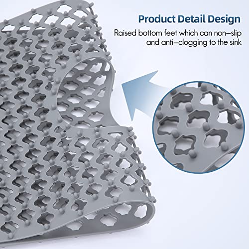 Silicone Sink Protector For Kitchen Sink, 26''X14'' Silicone Sink Mat Grid Accessory For Kitchen Sink-With Center Drain-Non-Slip-Heat Resistant For Bottom Of Farmhouse Stainless Steel Porcelain Sink #TOP3