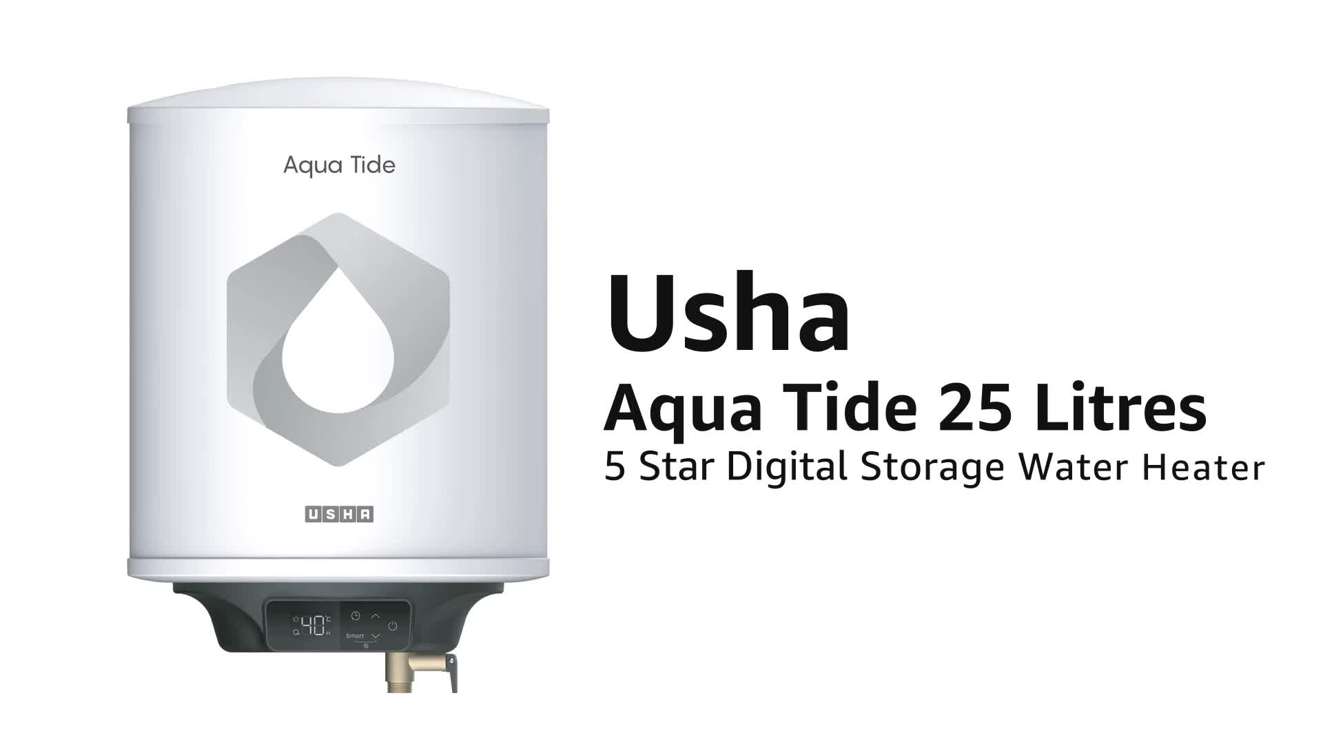 Usha Aqua Tide 25 Litre 5 Star Digital Storage Water Heater (White)