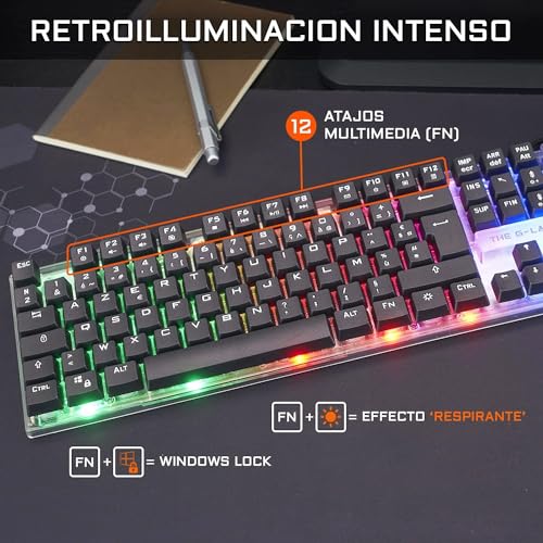 G-Lab Combo Yttrium - Set di tastiera e mouse da gioco, Combo 3 in 1 con tastiera da gioco QWERTY 105 tasti, mouse da gamer 2600 dpi, tappetino per mouse gamer - PC/PS4/PS5 (nuova versione) - Tastiera gaming - Immagine 2