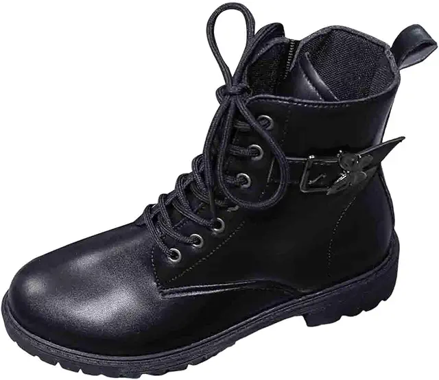Bottines Femme 2025 à Lacets et Fermeture Éclair, Semelle Épaisse Noir Tendance