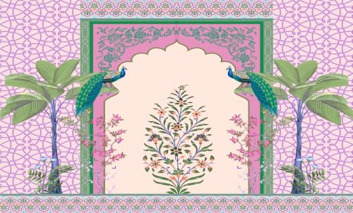 Image of Traditional Backdrop Decoration | Traditional Peacock Pichwai Background Decoration Cloth 5x8 Feet | varamahalakshmi Pooja Background