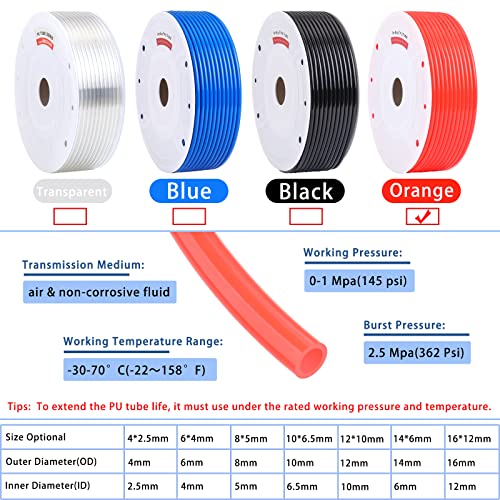 VerRich Pneumatic Tubing Pipe Pu Hose,Orange 8mm OD x 5mm ID 262 FT 80 Meters PU Air Hose Line Tube for Air Compressor Transfer - Image 4